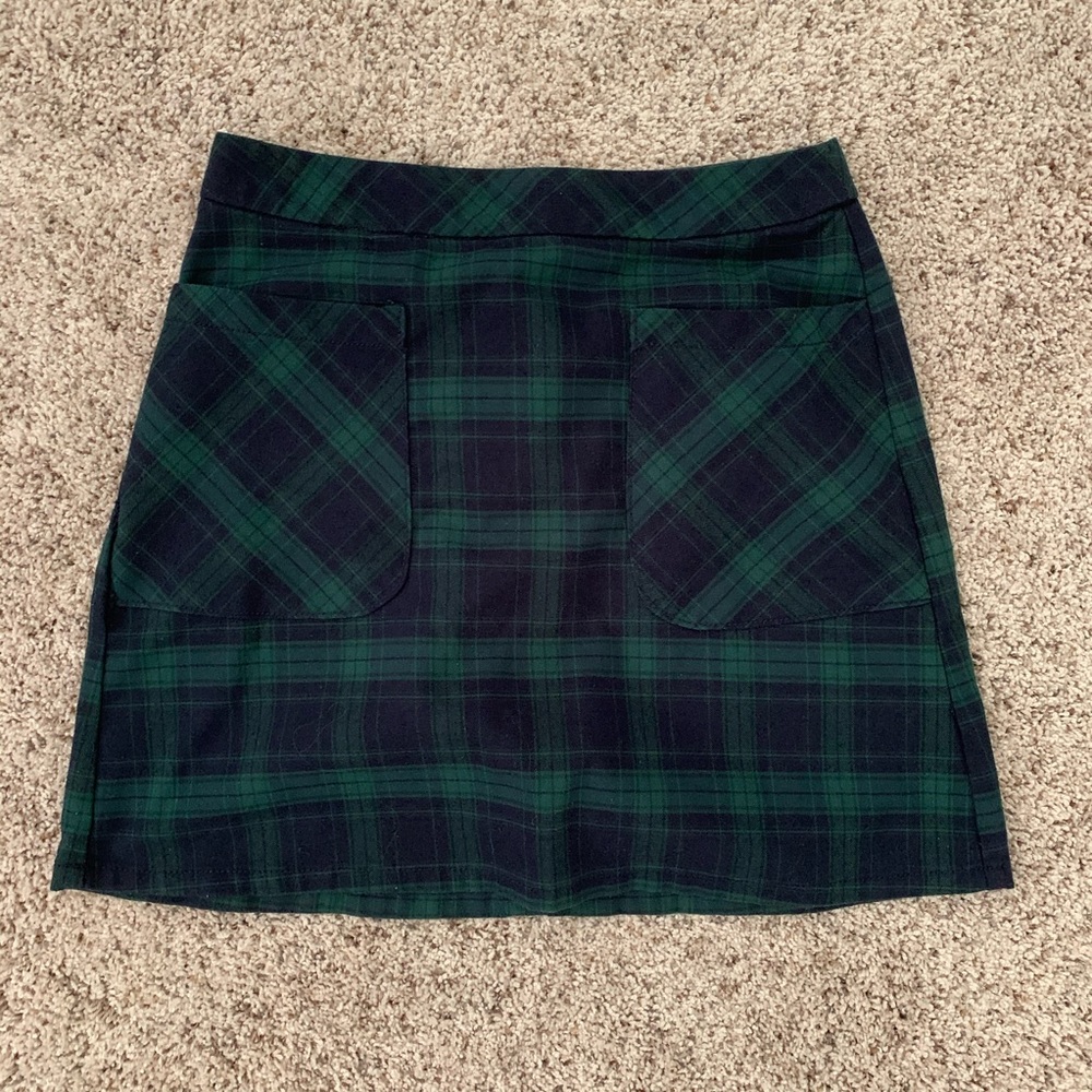 Navy and Green Plaid Skirt
